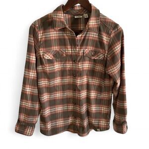 L.L. Bean Multicolor Plaid Button Up Collared Womens Top Size Large